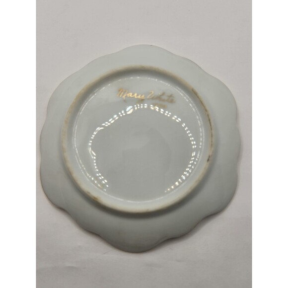 Pink Roses Hand Painted Hand Made Porcelain Trinket Tray 1999 14K Lined Signed - Picture 8 of 9